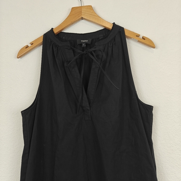 Theory Nallane Light Poplin Sleeveless Black Cotton V-neck Mini Dress Size 6 - Picture 9 of 16